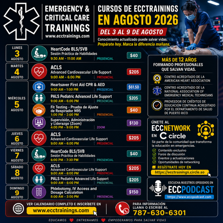 Cursos de ECCtrainings en agosto 2026: comienza el mes preparado para responder cuando cada segundo cuenta