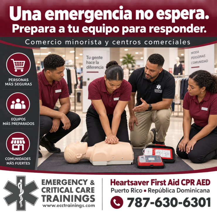 Adiestramiento Heartsaver de ECCtrainings para responder a emergencias médicas en la industria del comercio minorista.