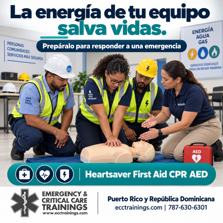 Emergencias médicas en la industria de energía: empleados practican RCP en un maniquí con ECCtrainings.