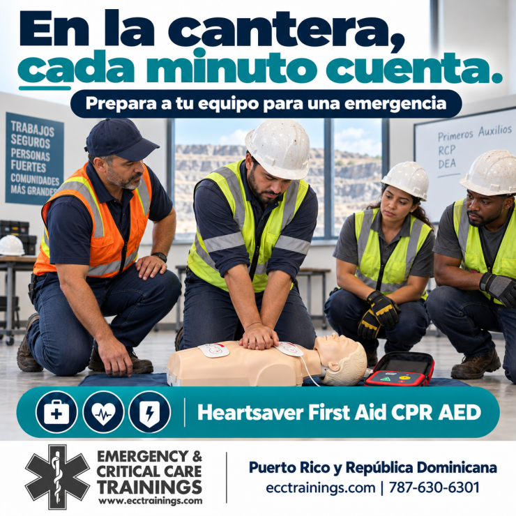 Trabajadores practican RCP y DEA para responder a emergencias médicas en la industria minera con ECCtrainings.