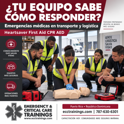 Empleados practican RCP con ECCtrainings para responder a emergencias médicas en la industria del transporte y la logística.